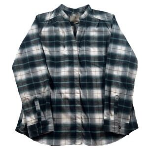 Royal‎ Robbins Shirt Womens L Green Plaid Flannel Snap Long Sleeve Merino Wool